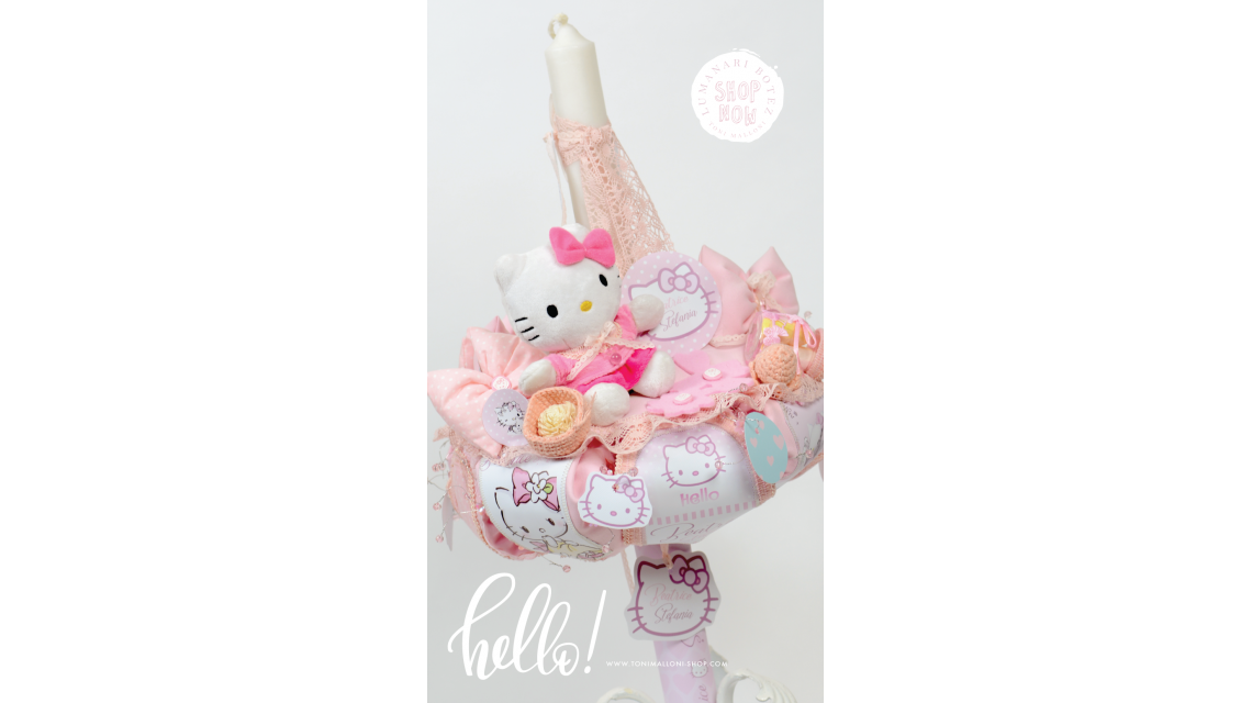 Lumanare de botez pentru fetite cu jucarie plus Hello Kitty, 65x4cm, Hello Baby 2